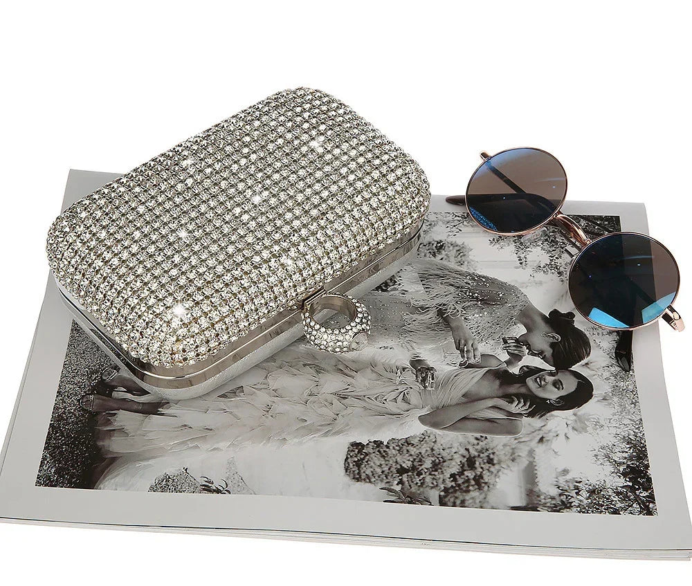 Silver Clutch Dress Bag With Ring Clasp