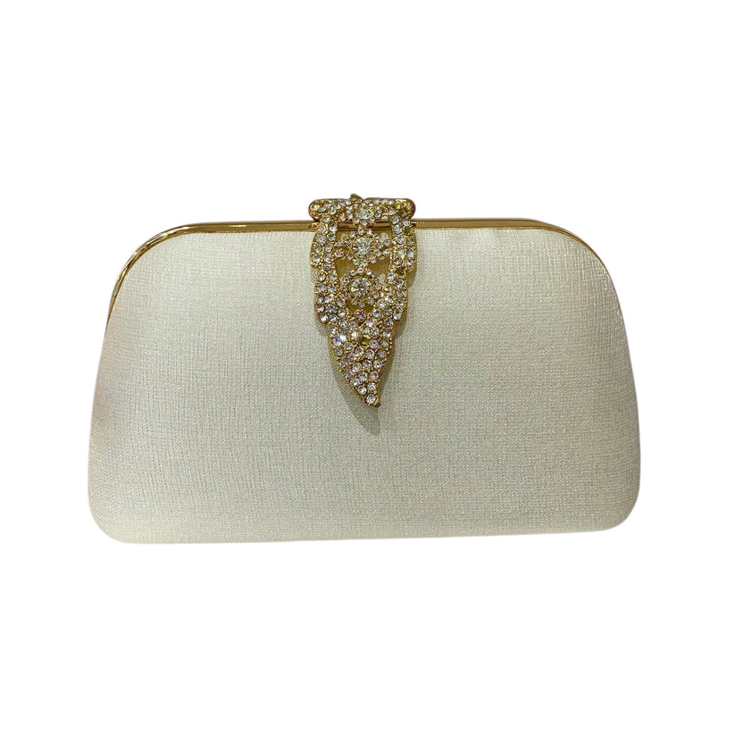 Cream Leaf Clasp Clutch Bag