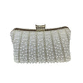 White Pearl Clutch Bag With Silver Frame And Diamante