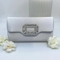 Silver Satin Clutch with Crystal Buckle