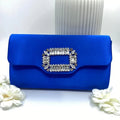 Royal Blue Satin Clutch with Crystal Buckle