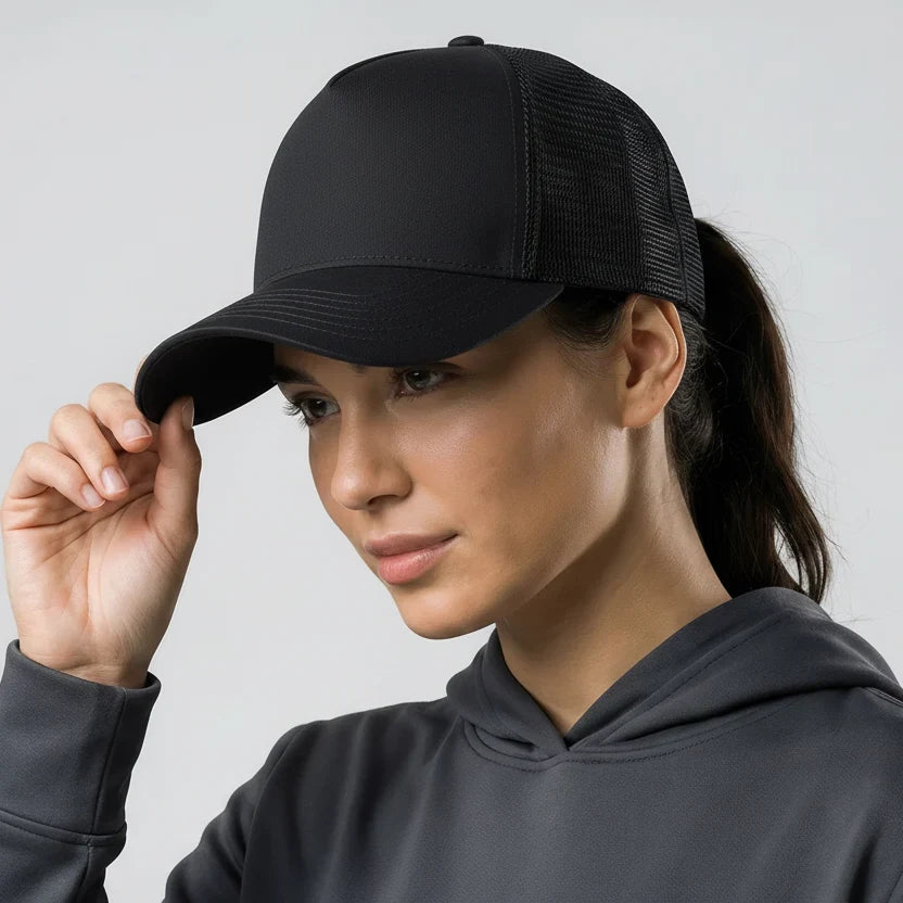 Black Classic 5 Panel Mesh Back