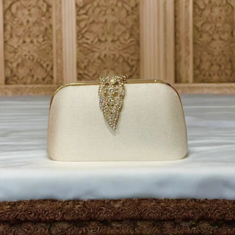 Cream Leaf Clasp Clutch Bag