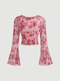 Break Bow 2 In 1 Women's Tie Front Bell Sleeve T-Shirt