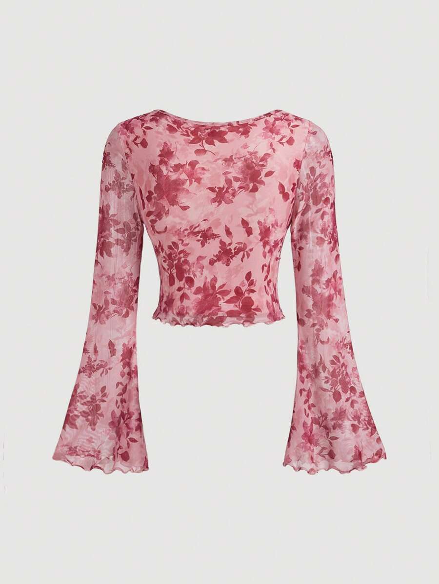 Break Bow 2 In 1 Women's Tie Front Bell Sleeve T-Shirt