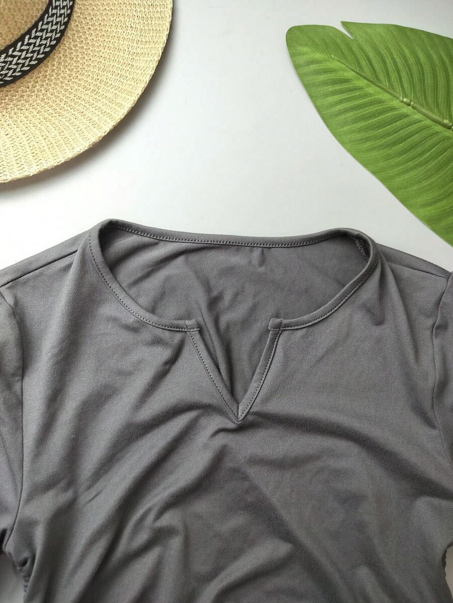 Women's Solid Color Pleated Casual Versatile Daily Wear Short Sleeve T-Shirt