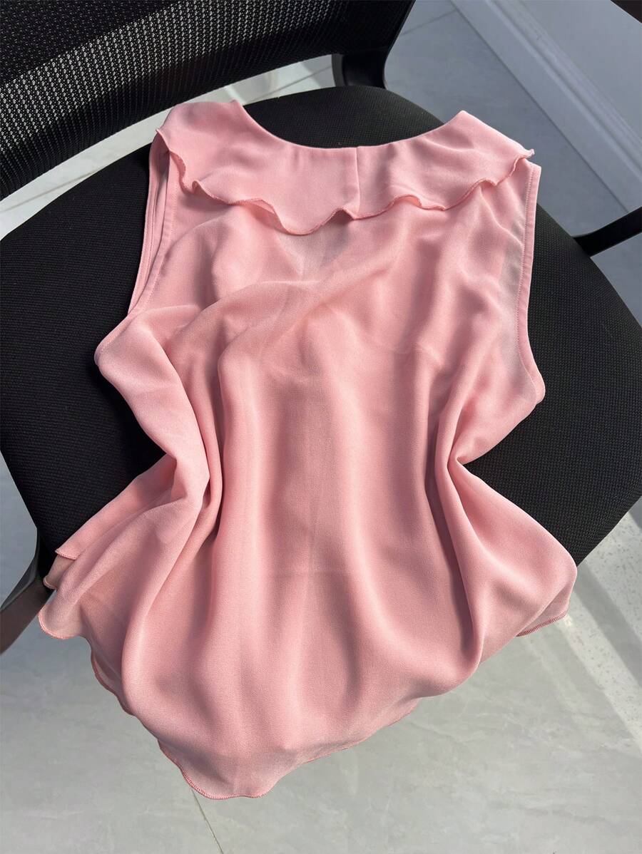 Sleeveless V-Neck Ruffle Blouse For Women