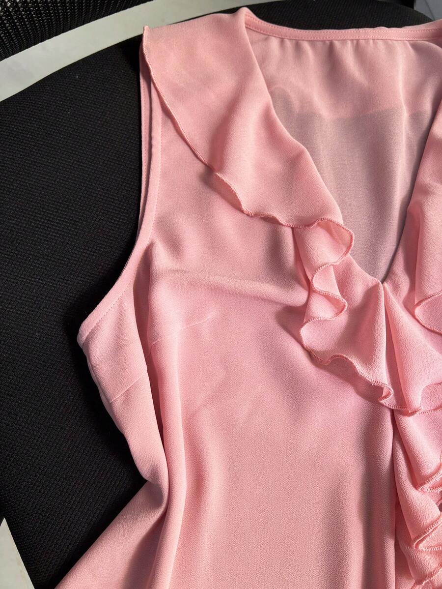 Sleeveless V-Neck Ruffle Blouse For Women