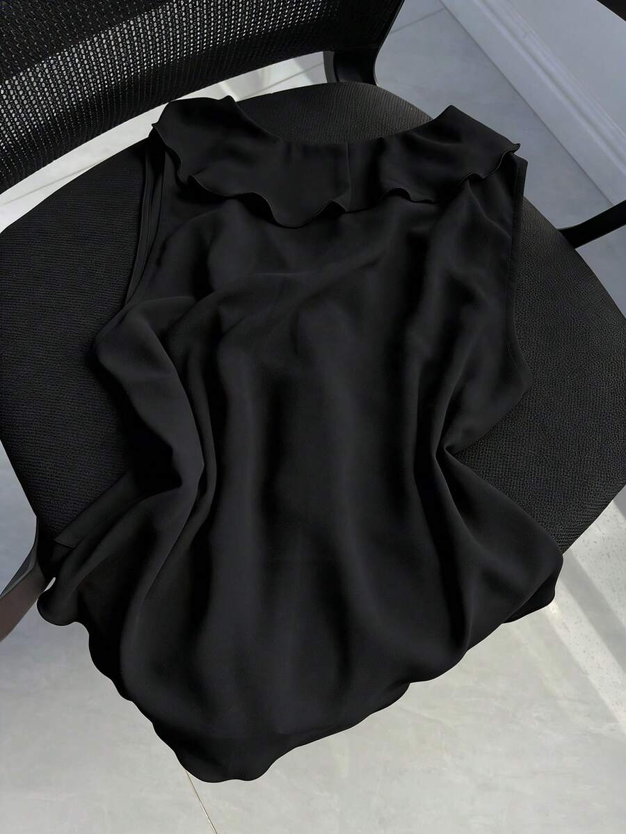 Sleeveless V-Neck Ruffle Blouse For Women