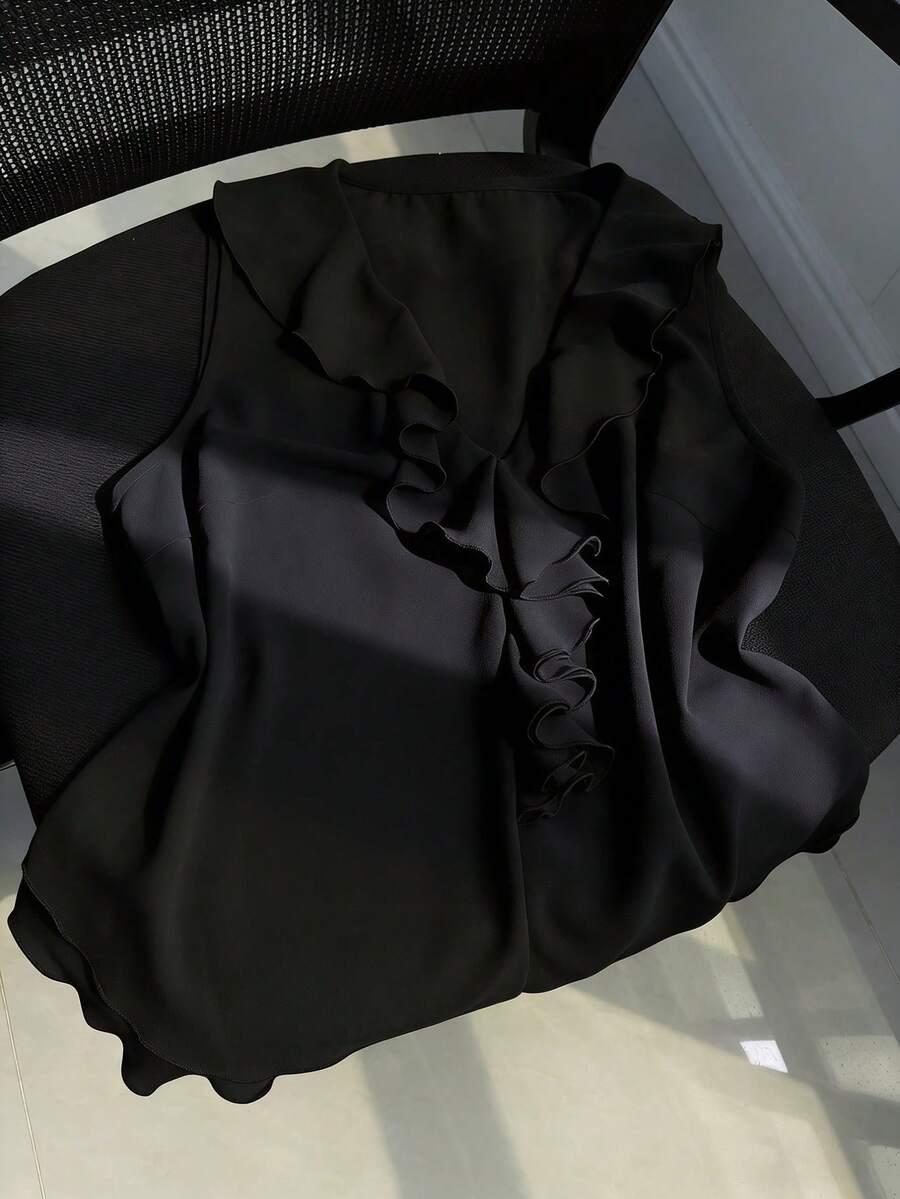 Sleeveless V-Neck Ruffle Blouse For Women
