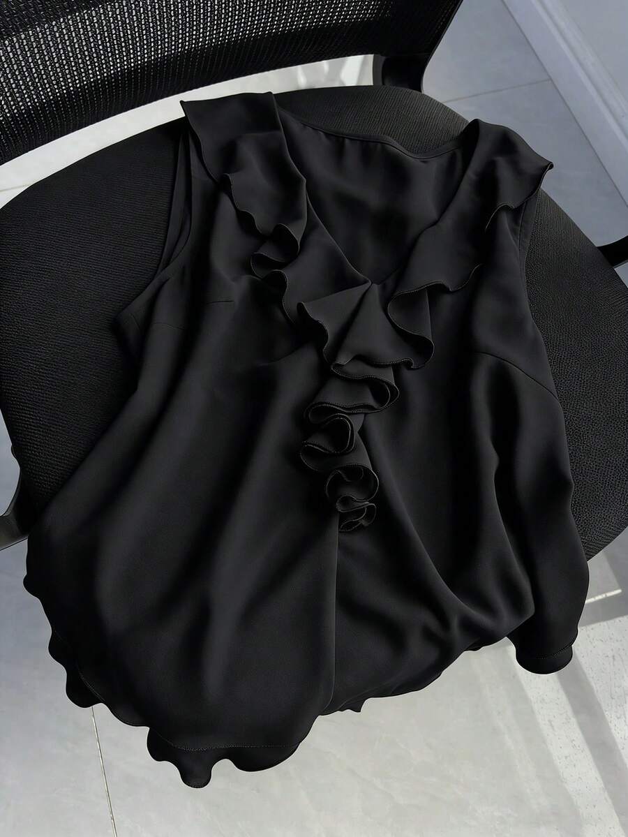 Sleeveless V-Neck Ruffle Blouse For Women