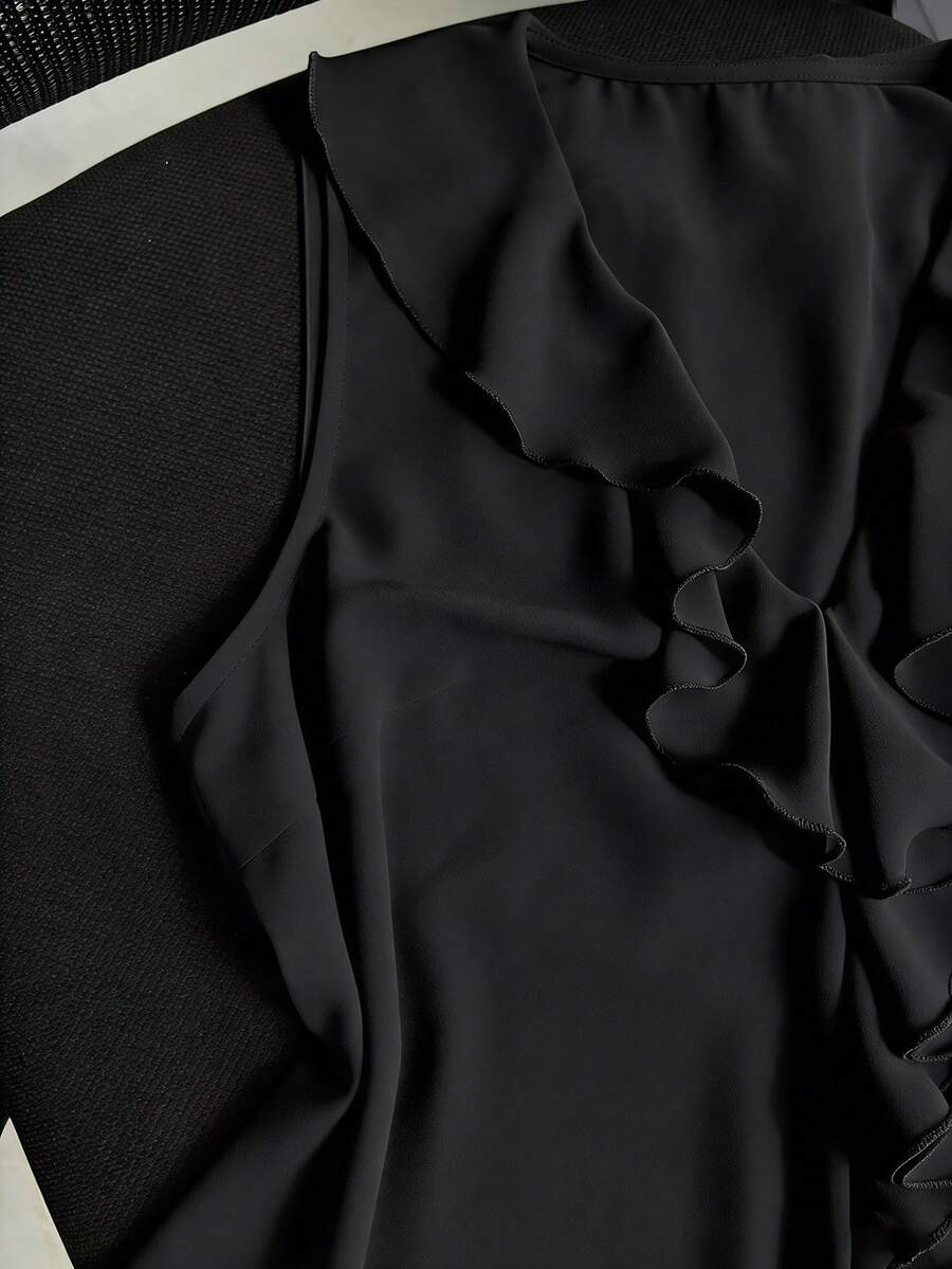 Sleeveless V-Neck Ruffle Blouse For Women