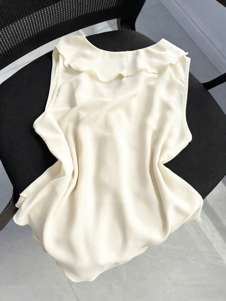 Sleeveless V-Neck Ruffle Blouse For Women