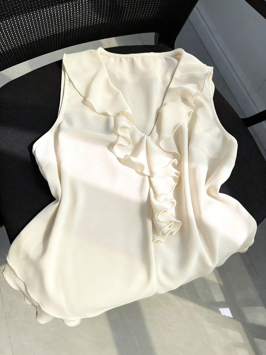 Sleeveless V-Neck Ruffle Blouse For Women