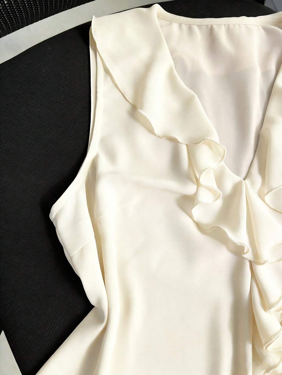 Sleeveless V-Neck Ruffle Blouse For Women