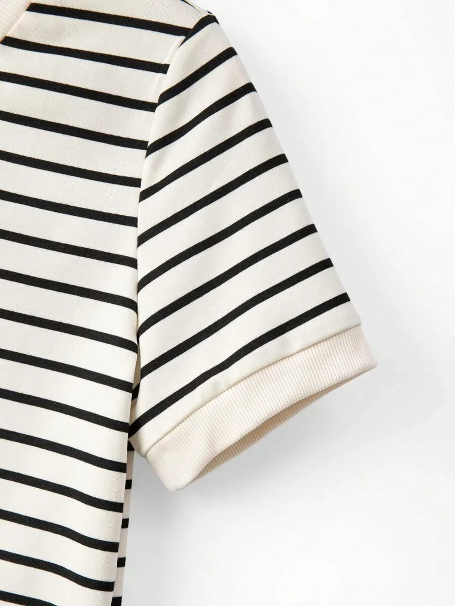 Striped V-Neck Short Sleeve T-Shirt For Women