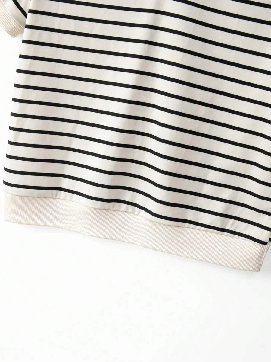 Striped V-Neck Short Sleeve T-Shirt For Women