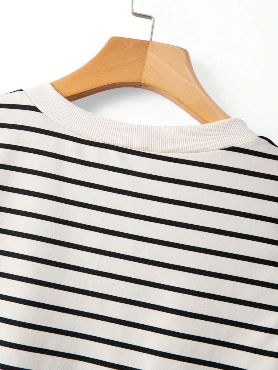 Striped V-Neck Short Sleeve T-Shirt For Women