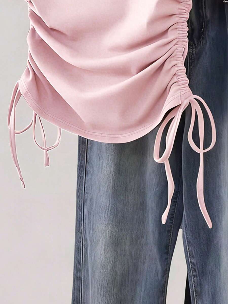 Women's Solid Color Pleated Casual Versatile Daily Wear Short Sleeve T-Shirt