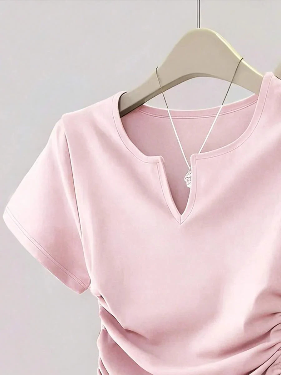 Women's Solid Color Pleated Casual Versatile Daily Wear Short Sleeve T-Shirt
