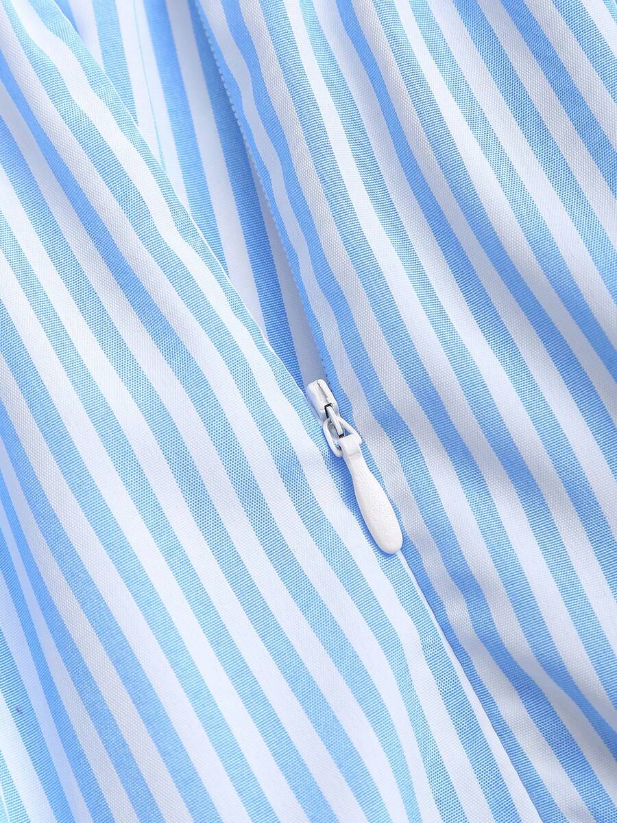 Sunnyshic Women's Blue & White Striped Strapless Backless A-Line dress