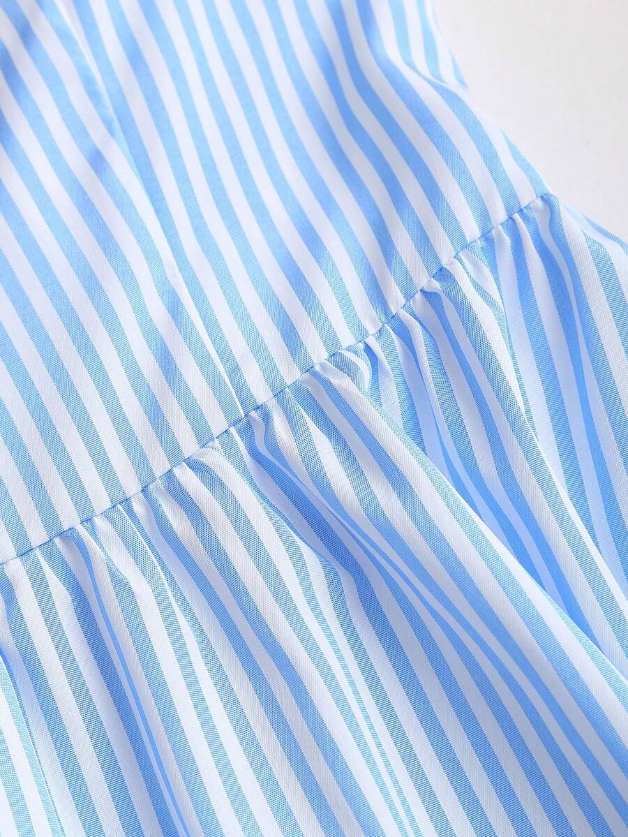 Sunnyshic Women's Blue & White Striped Strapless Backless A-Line dress