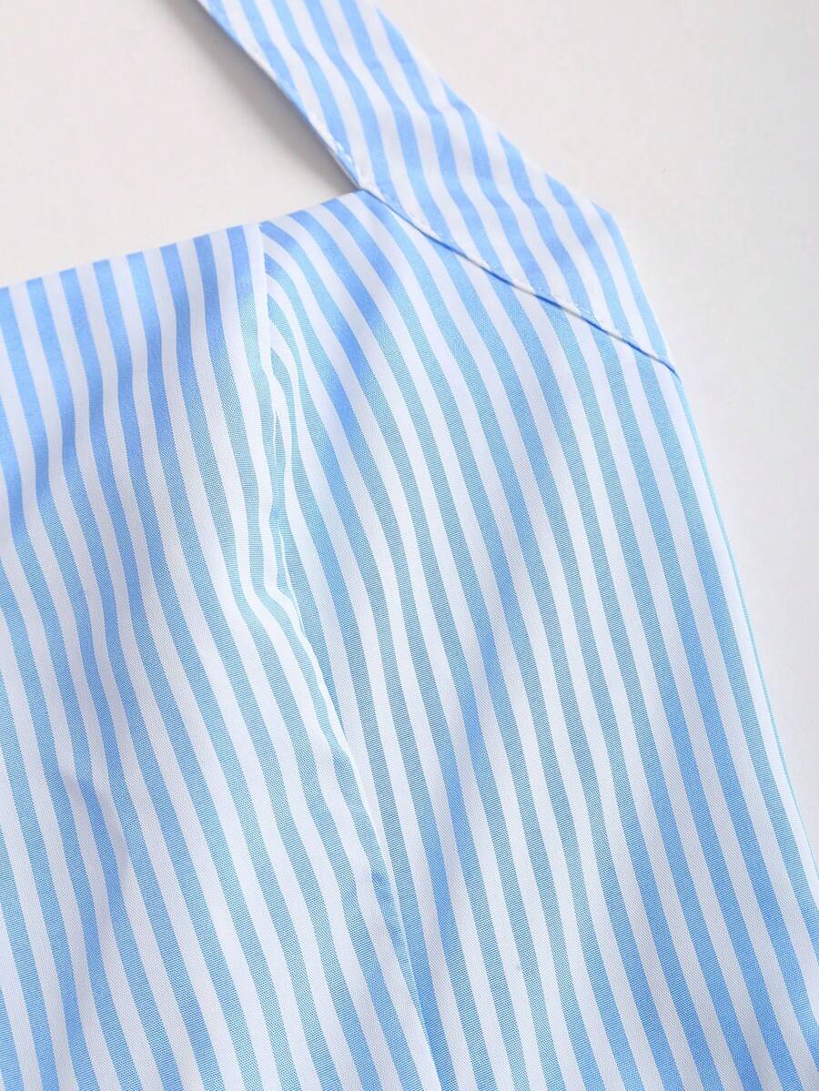 Sunnyshic Women's Blue & White Striped Strapless Backless A-Line dress