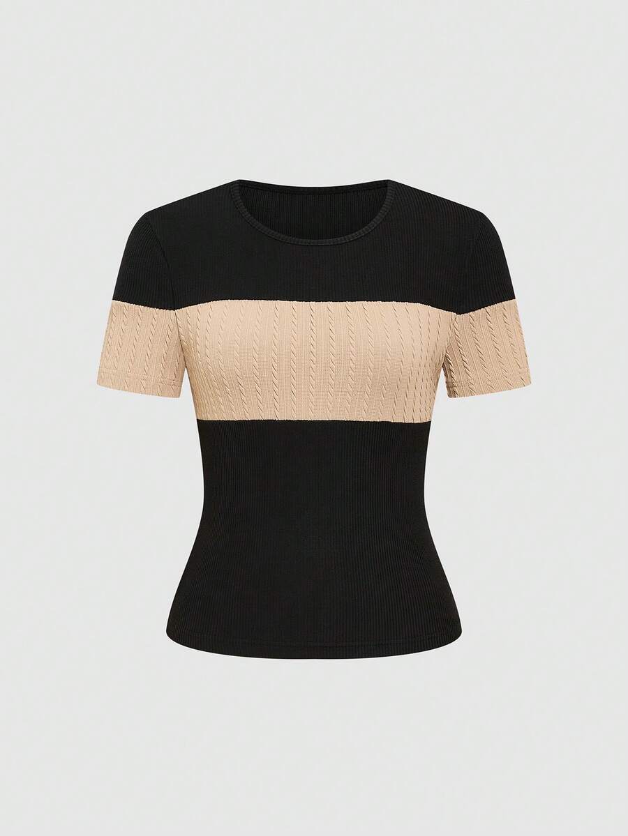 Elenzga Women's Casual Colorblock Short Sleeve T-Shirt, Summer