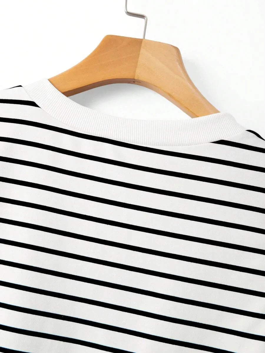 Striped V-Neck Short Sleeve T-Shirt For Women