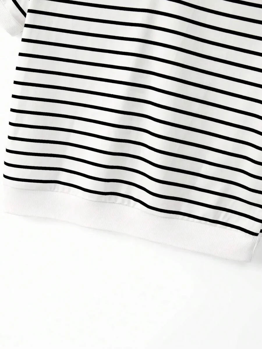 Striped V-Neck Short Sleeve T-Shirt For Women