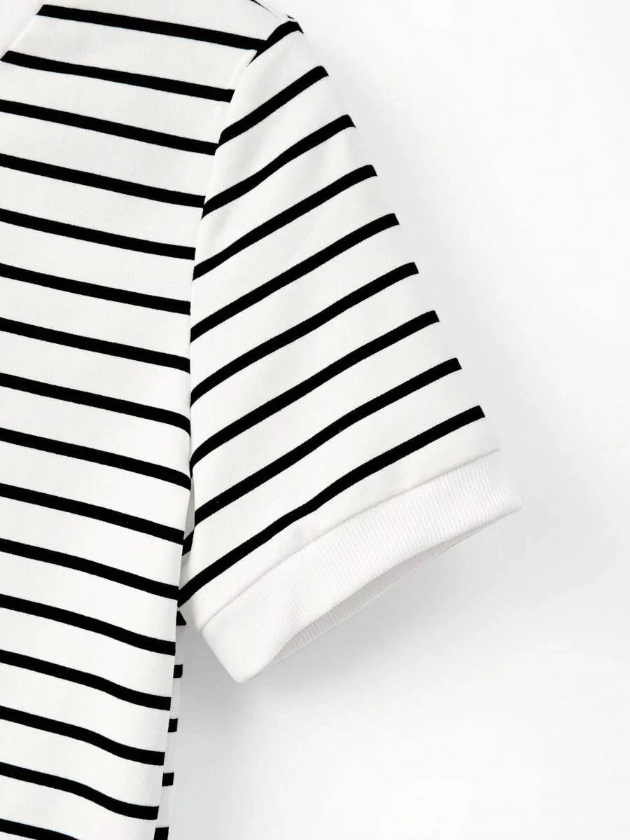 Striped V-Neck Short Sleeve T-Shirt For Women