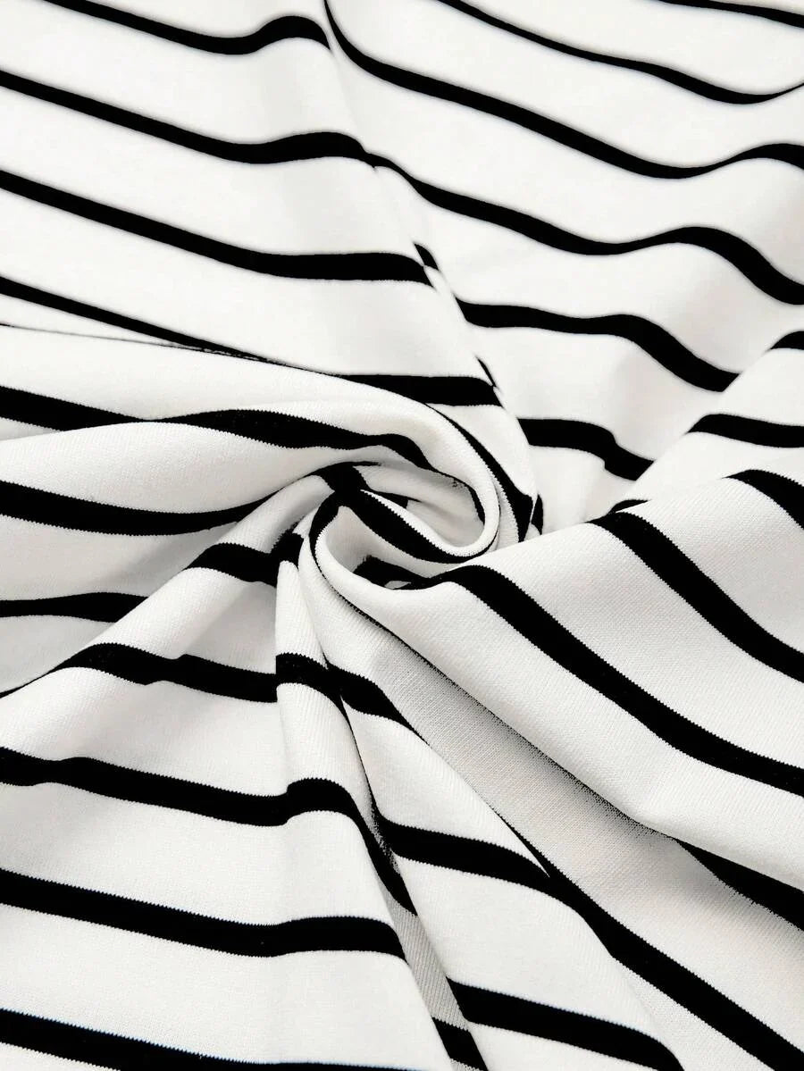 Striped V-Neck Short Sleeve T-Shirt For Women
