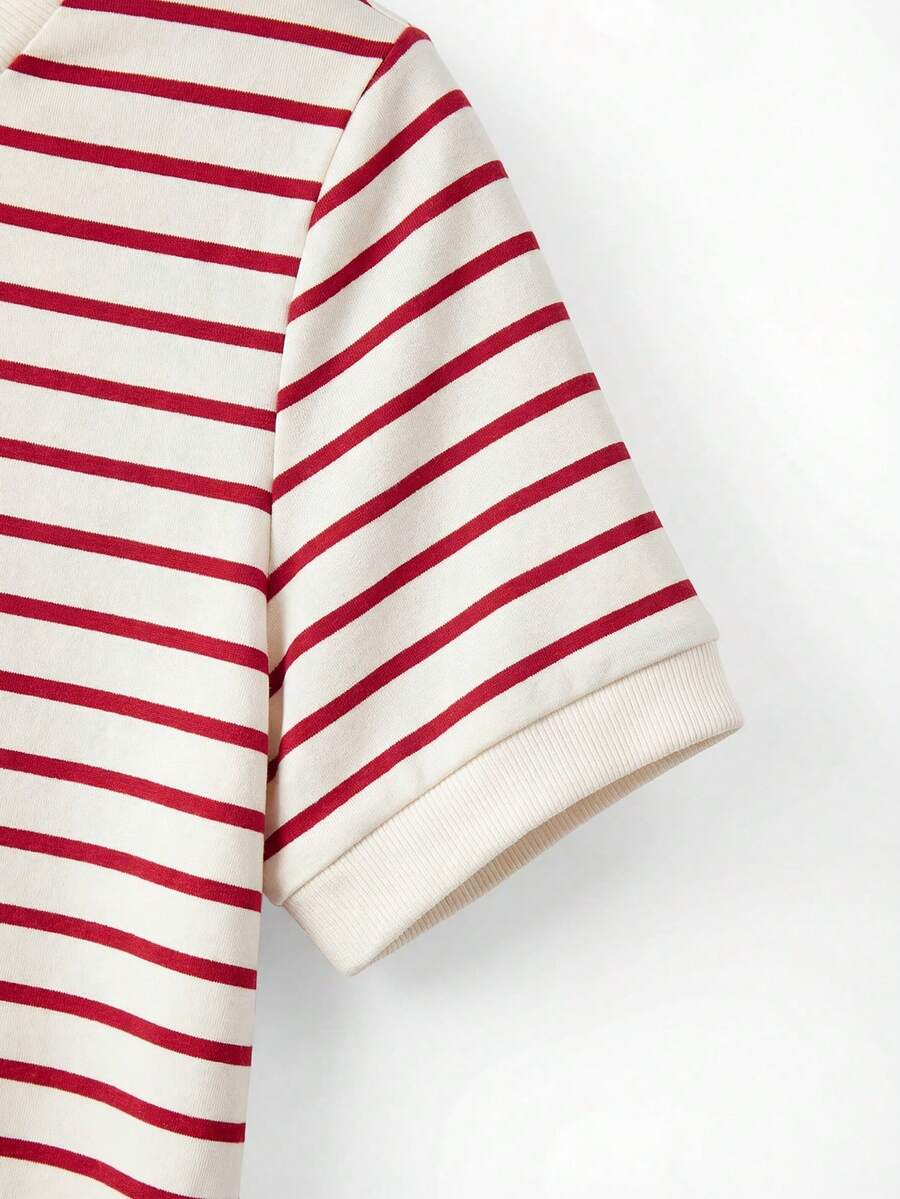Striped V-Neck Short Sleeve T-Shirt For Women