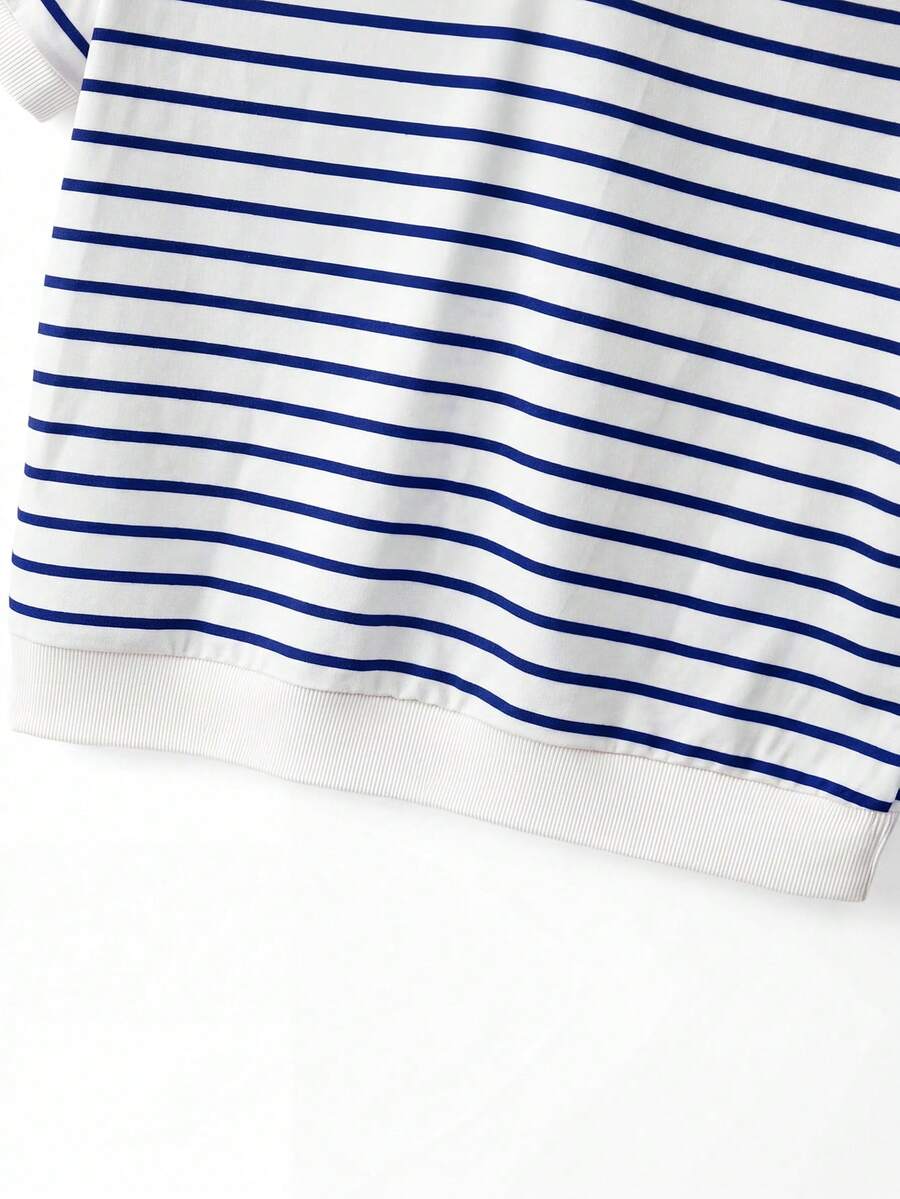 Striped V-Neck Short Sleeve T-Shirt For Women