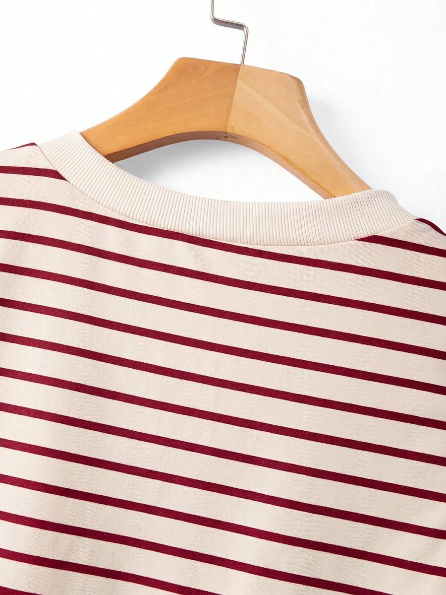 Striped V-Neck Short Sleeve T-Shirt For Women