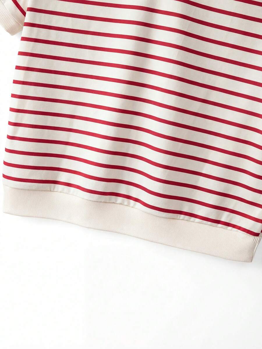 Striped V-Neck Short Sleeve T-Shirt For Women