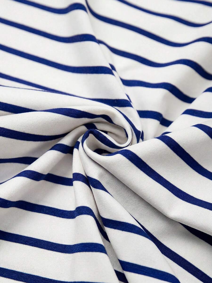 Striped V-Neck Short Sleeve T-Shirt For Women