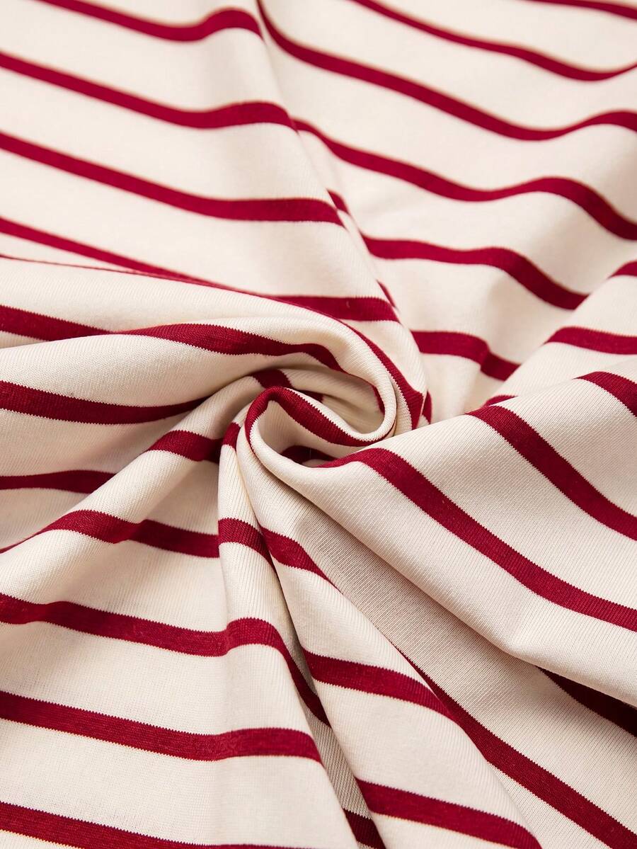 Striped V-Neck Short Sleeve T-Shirt For Women