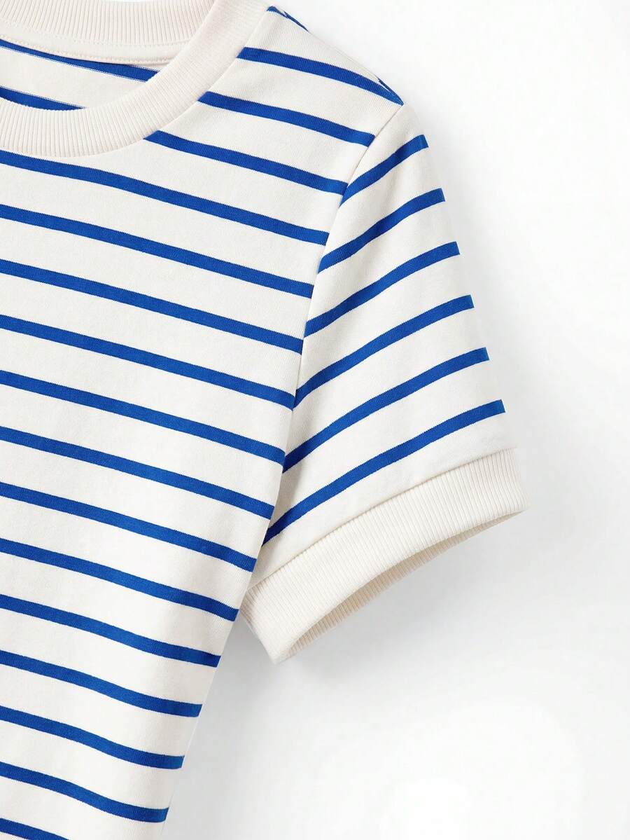 Striped V-Neck Short Sleeve T-Shirt For Women