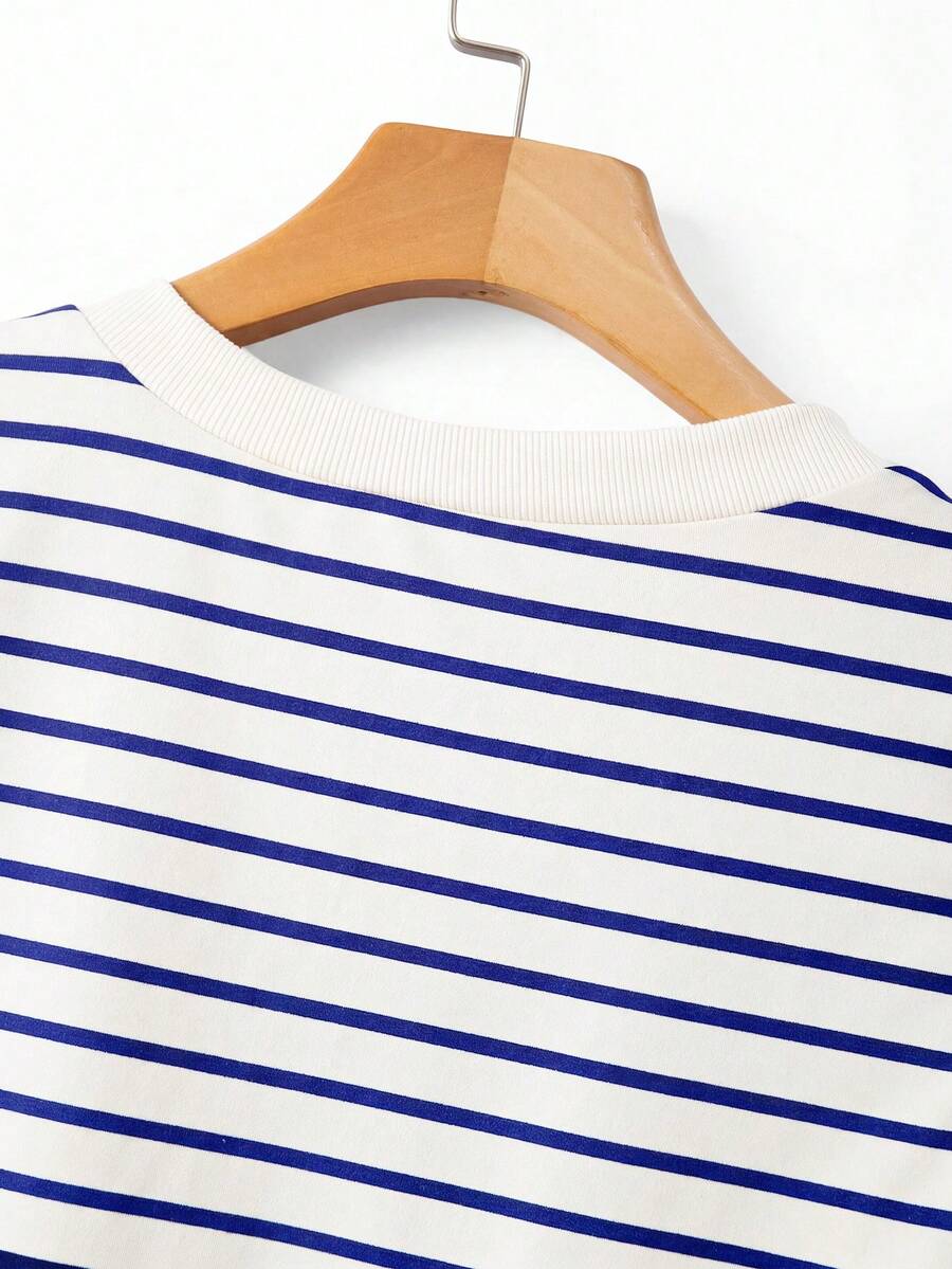 Striped V-Neck Short Sleeve T-Shirt For Women
