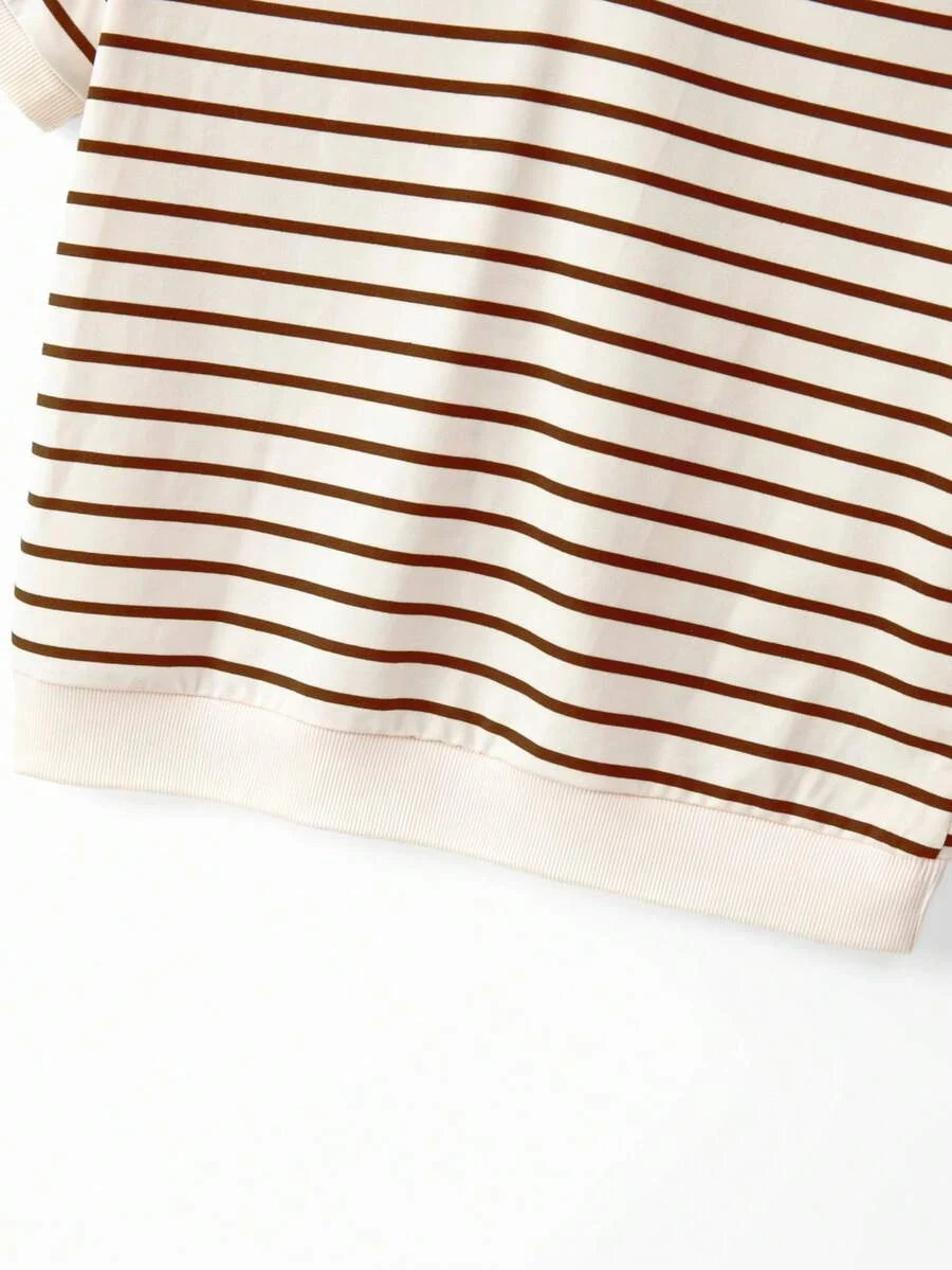 Striped V-Neck Short Sleeve T-Shirt For Women