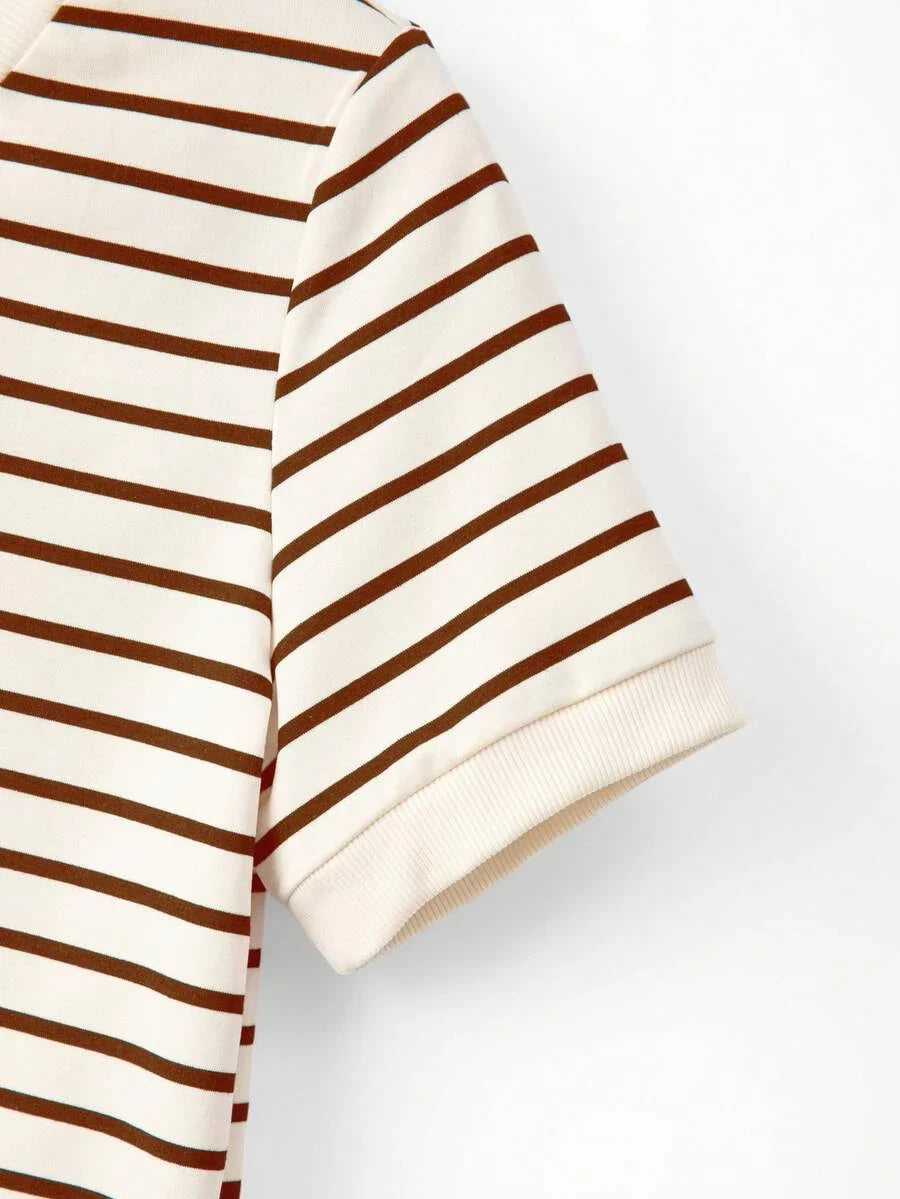 Striped V-Neck Short Sleeve T-Shirt For Women