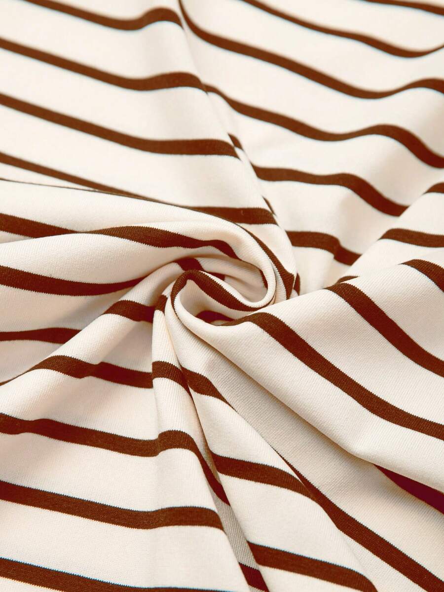 Striped V-Neck Short Sleeve T-Shirt For Women