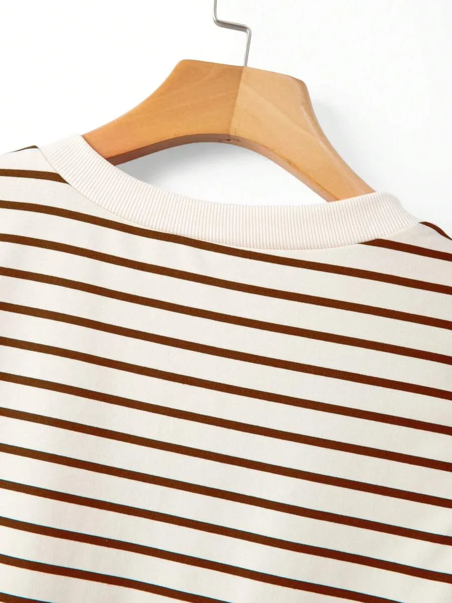 Striped V-Neck Short Sleeve T-Shirt For Women