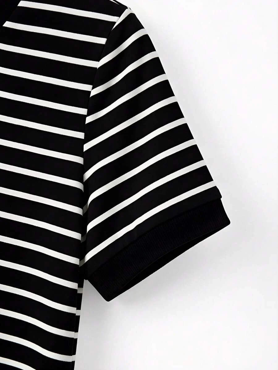 Striped V-Neck Short Sleeve T-Shirt For Women