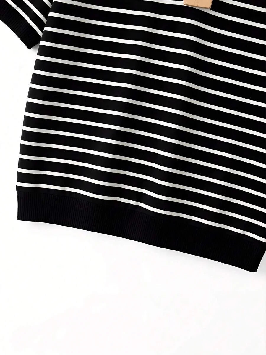 Striped V-Neck Short Sleeve T-Shirt For Women