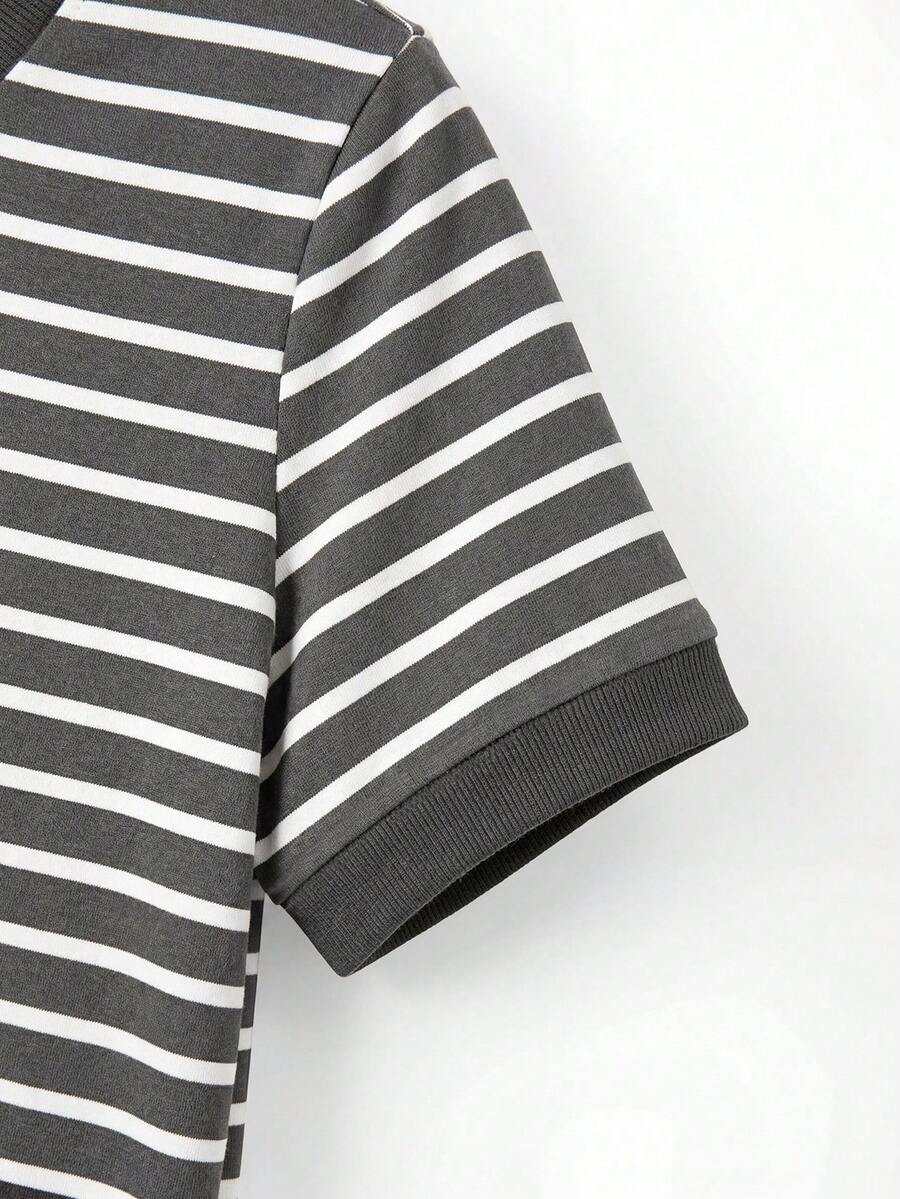 Striped V-Neck Short Sleeve T-Shirt For Women