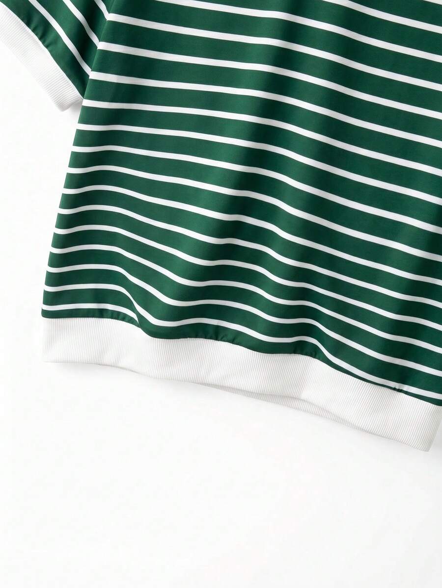 Striped V-Neck Short Sleeve T-Shirt For Women