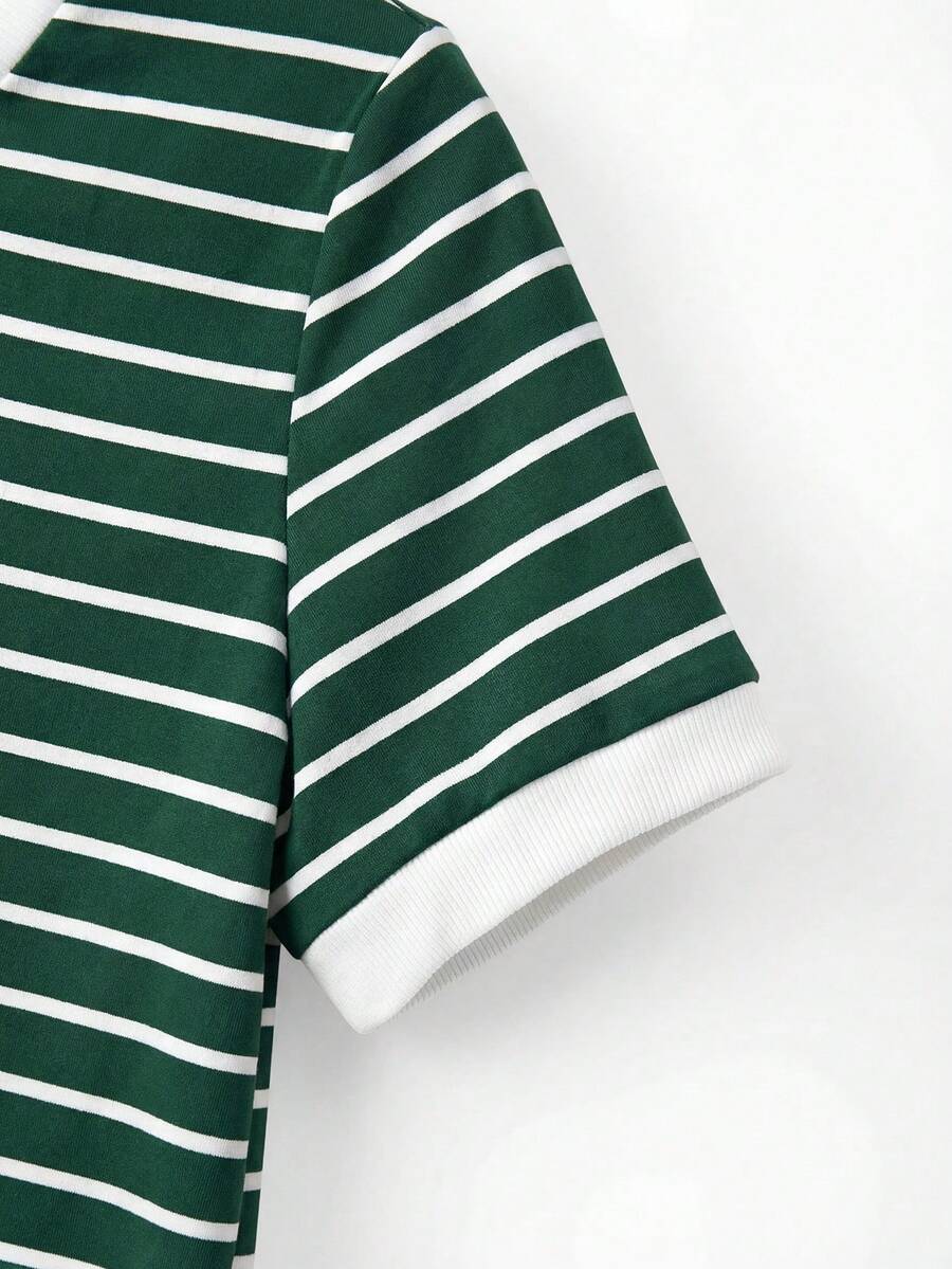 Striped V-Neck Short Sleeve T-Shirt For Women