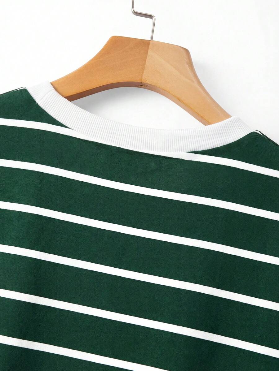 Striped V-Neck Short Sleeve T-Shirt For Women